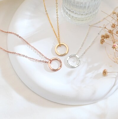 Silver Circle Name Necklace Custom Engraved Children Name